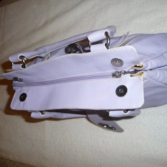 CD Firenze Made in Italy Genuine Leather Turnstyle Buckle Handbag, Lavender Women